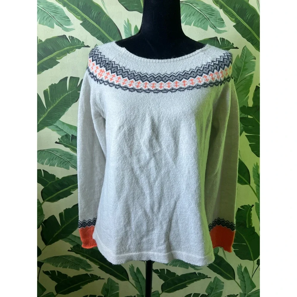 Unbranded Fair Isle Sweater Women Medium Gray Orange Navy Blue‎